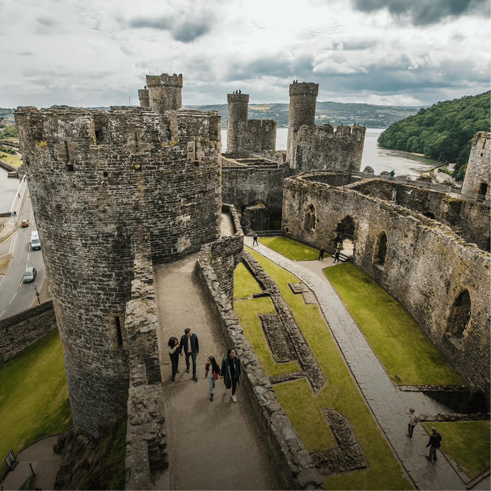 Historic city walls and castle near Chester