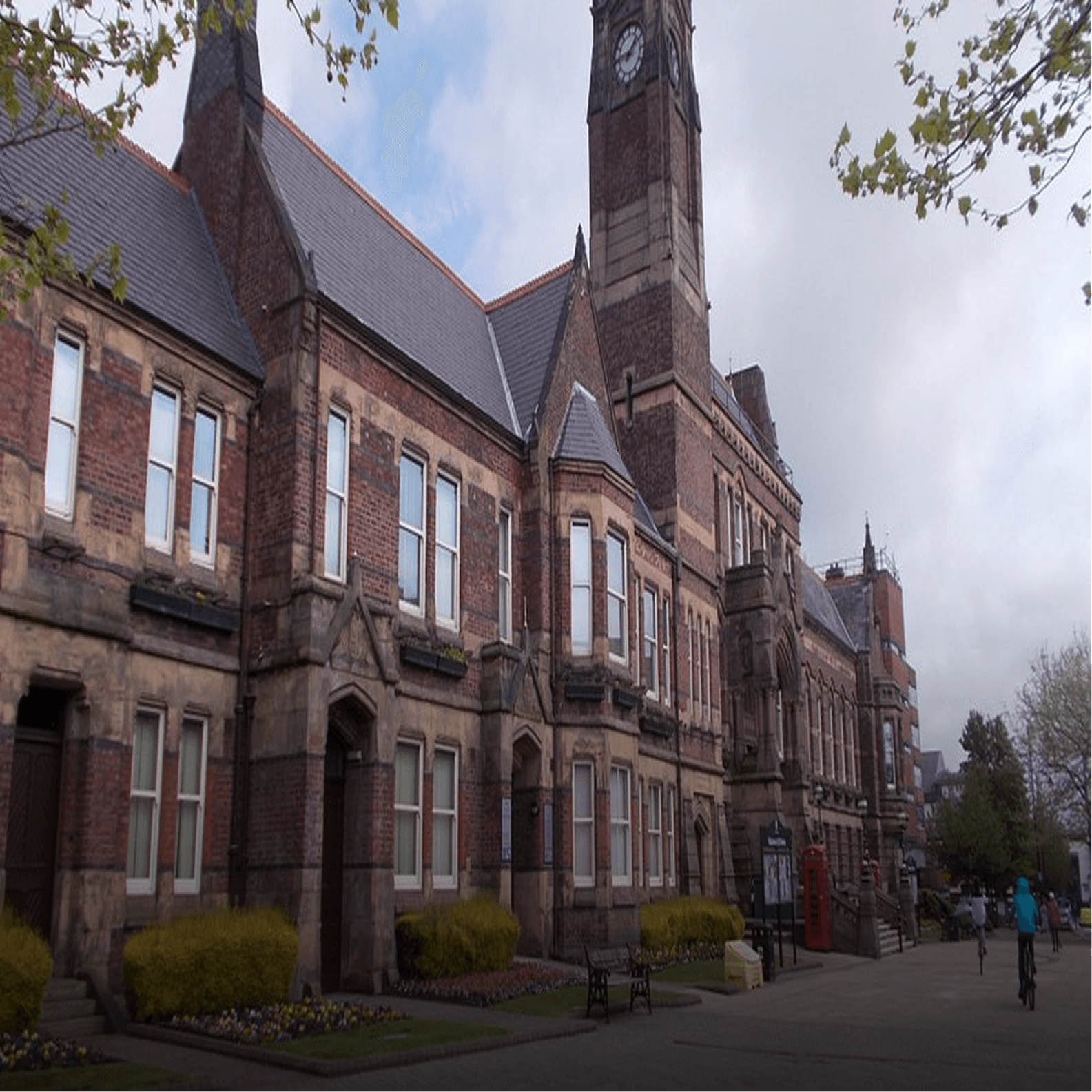 Traditional brick buildings on a town street